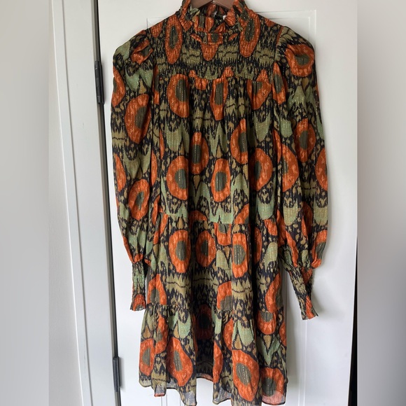 Ulla Johnson $495 Kamila Smocked Ling Sleeve Mini Nocturne Multi Dress Small - Picture 8 of 10